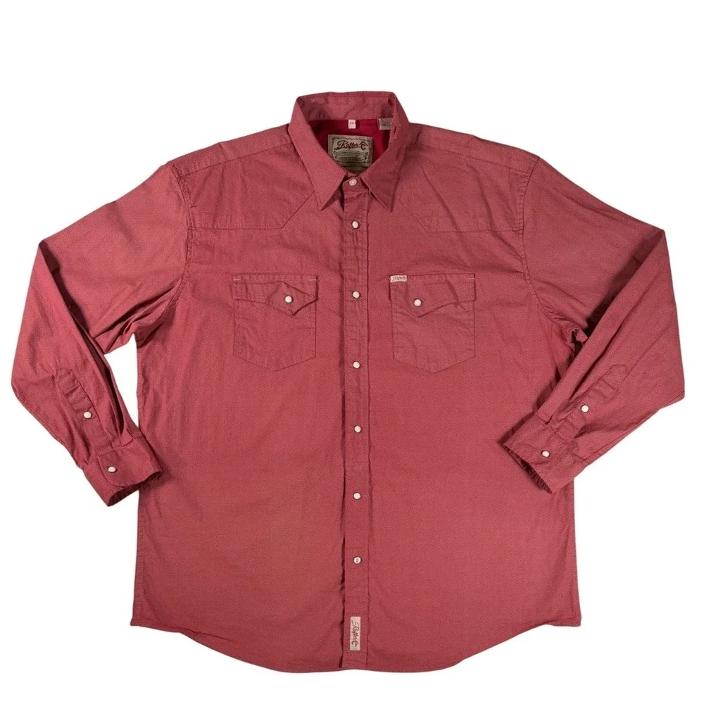 Rafter C Cowboy Collection ProFlex45 Western Pearl Snap‎ Cotton Red Mens XXL